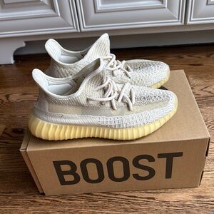 Adidas Cream and Yellow Sneakers with Knit Design